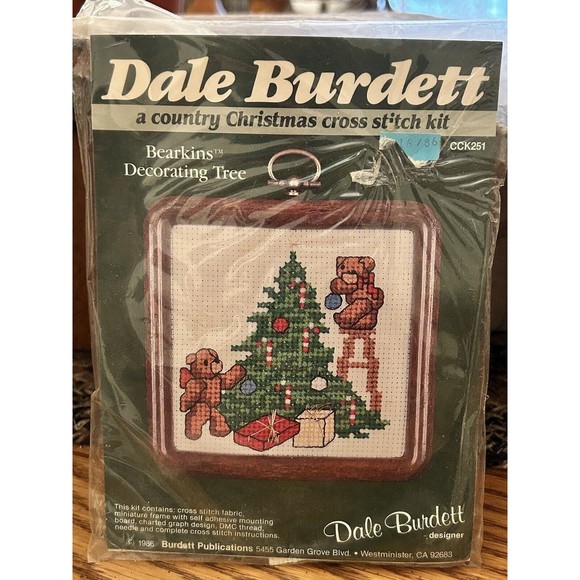 NOS VTG 1986 Dale Burdett Cross Stitch Kit Bearkins Decorating Tree Christmas - Picture 1 of 3